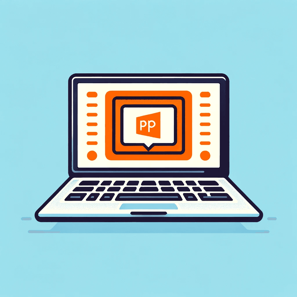 Illustration of a laptop displaying the PowerPoint logo for the PowerPoint 2019/365 course module.