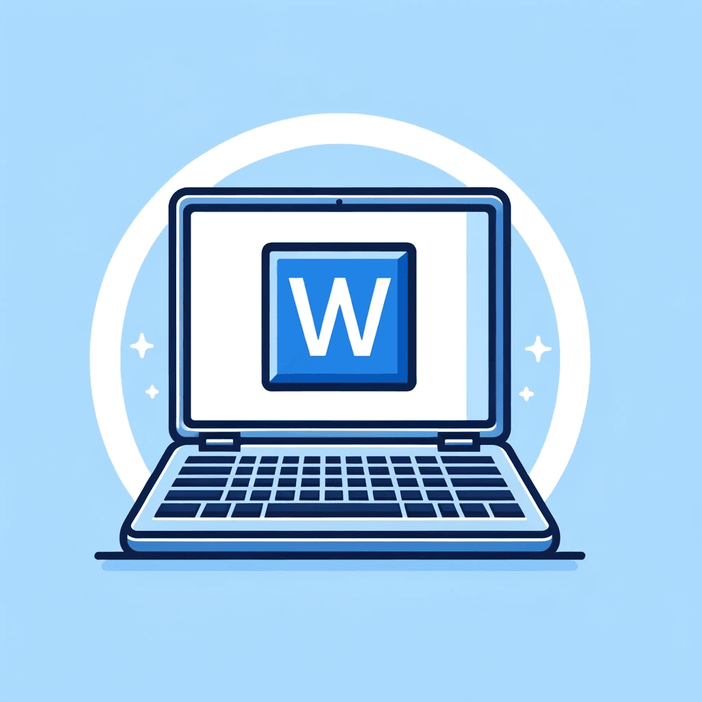 Illustration of a laptop displaying the Word logo for the Word 2019/365 course module.